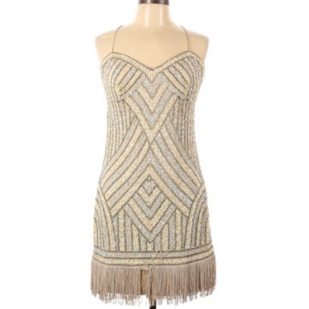 Aidan Mattox Beaded Champagne Cocktail Dress